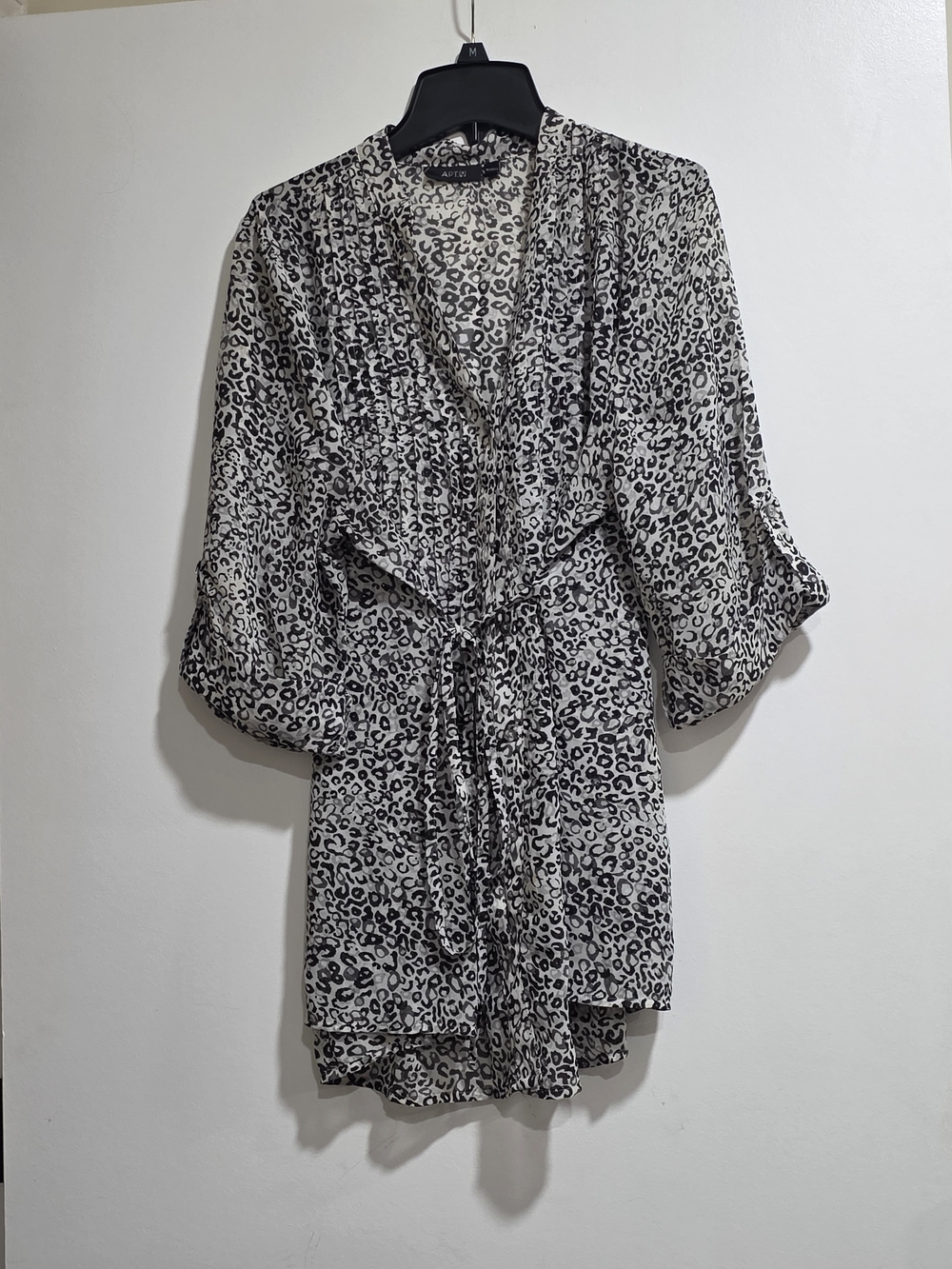 Apt. 9 Black & White Leopard Print Tie-Waist Tunic